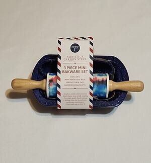 Core Kitchen 3 pc Mini Bakeware Set Loaf Pan Spring Form Pan Bamboo Rolling Pin